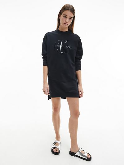 Calvin Klein Ruhák HU970174 | Calvin Klein Organic Cotton Logo Sweatshirt Női Ruha Fekete
